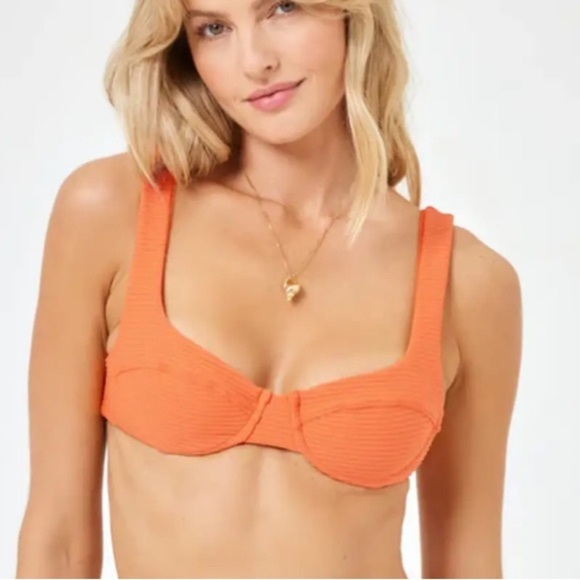 🌻NEW w/tags L*Space Eco Ribbed Tangerine Orange Nikita Bikini Top Size XL - Picture 1 of 11